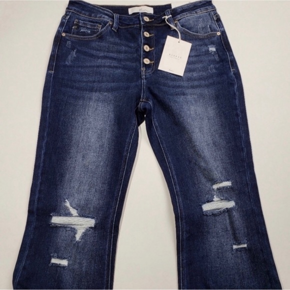 KanCan Mid Rise Distressed Flare Bootcut Jeans Dark Women’s Multi Sizes NWT - Picture 14 of 15